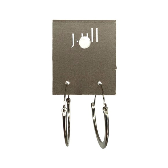 J. Jill Medium Classic Hoop Earrings Silver Tone Tube Hinged Back Polished NEW - Picture 2 of 9